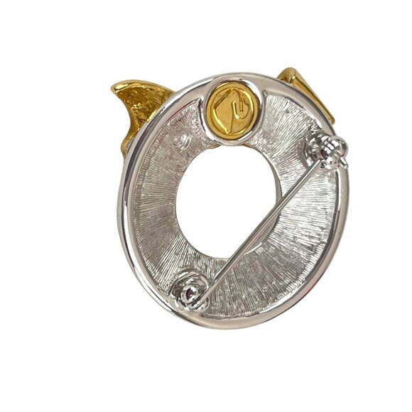 Swarovski Crystal Signed Rhodium Plated Wreath Pin Brooch Gold Bow Dainty - Picture 5 of 9